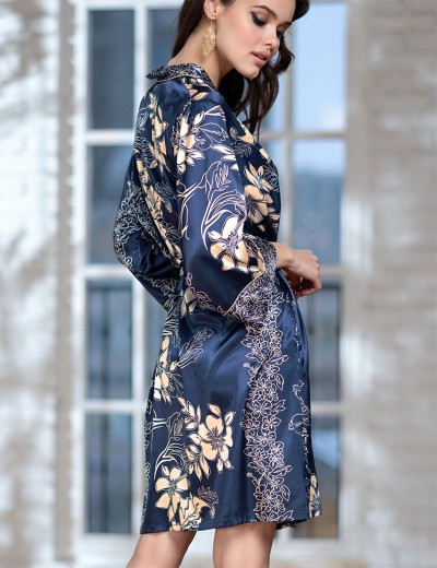 Короткий атласный халат Mia-Amore BLUE-MARINE 8443, Цвет: блюмарин, Размеры: 2XL/3XL, изображение 2