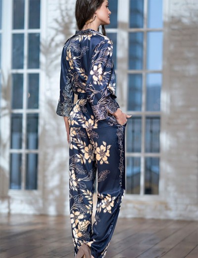 Брючный комплект из атласа Mia-Amore BLUE-MARINE 8446, Цвет: блюмарин, Размеры: M, изображение 2