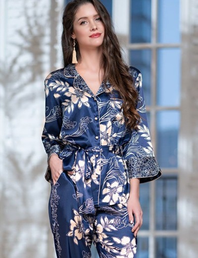 Брючный комплект из атласа Mia-Amore BLUE-MARINE 8446, Цвет: блюмарин, Размеры: M, изображение 3