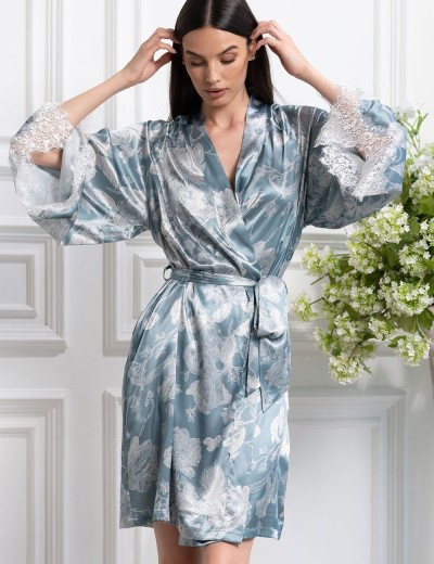 Халат кимоно из шелка и кружева Mia-Amore NINELLE 4253 мятный, Цвет: мятный, Размеры: L/XL, изображение 3
