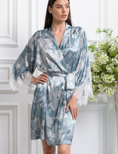 Халат кимоно из шелка и кружева Mia-Amore NINELLE 4253 мятный, Цвет: мятный, Размеры: L/XL, изображение 4