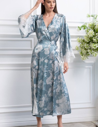 Длинный шелковый халат Mia-Amore NINELLE 4259 мятный, Цвет: мятный, Размеры: 4XL/5XL, изображение 3