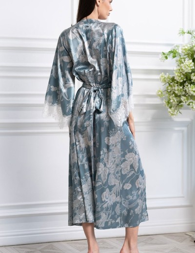 Длинный шелковый халат Mia-Amore NINELLE 4259 мятный, Цвет: мятный, Размеры: 4XL/5XL, изображение 2