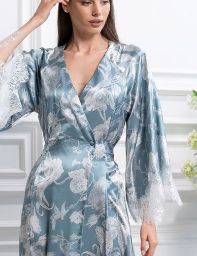 Длинный шелковый халат Mia-Amore NINELLE 4259 мятный, Цвет: мятный, Размеры: 4XL/5XL, изображение 5