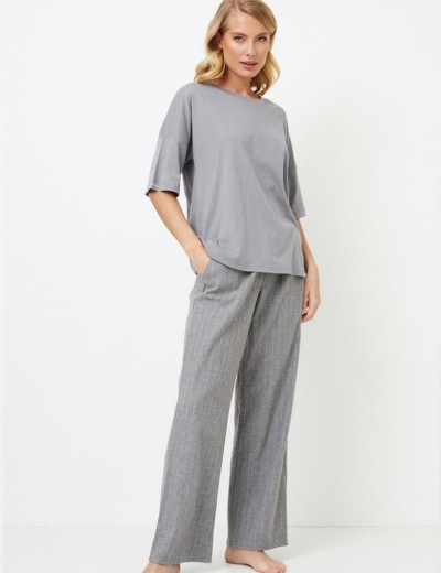 Пижама женская с фланелевыми брюками Aruelle CORY, Цвет: серый, Размеры: M, изображение 2