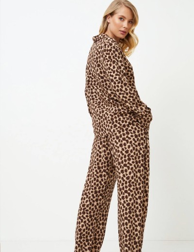 Леопардовая пижама с брюками Aruelle SUSAN, Цвет: кофейный, Размеры: XS, изображение 3