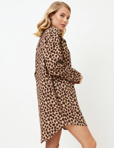 Леопардовая рубашка из вискозы Aruelle SUSAN, Цвет: кофейный, Размеры: S, изображение 2