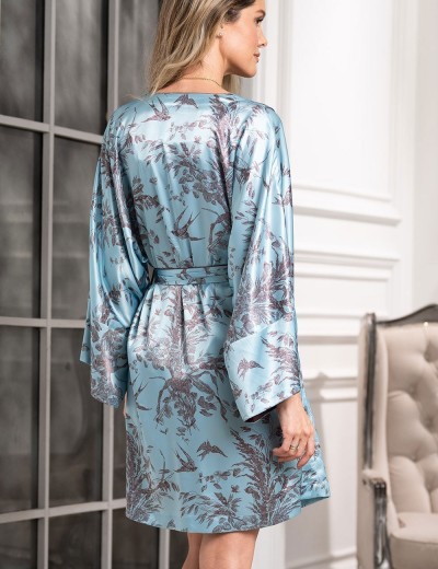 Шелковый халат кимоно Mia-Amore PROSECCO 4223, Цвет: бирюзовый, Размеры: 2XL/3XL, изображение 2