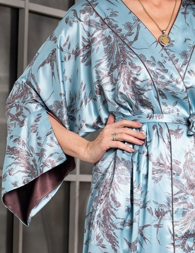 Шелковый халат кимоно Mia-Amore PROSECCO 4223, Цвет: бирюзовый, Размеры: 2XL/3XL, изображение 4