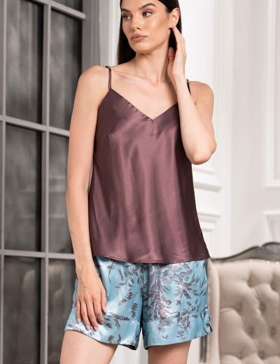 Шелковый комплект топ и шорты Mia-Amore PROSECCO 4224, Цвет: бирюзовый+шоколад, Размеры: S, изображение 3 Шелковый комплект топ и шорты Mia-Amore PROSECCO 4224, Цвет: бирюзовый+шоколад, Размеры: S, изображение 3