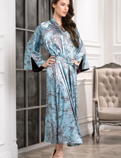 Шелковый длинный халат Mia-Amore PROSECCO 4229, Цвет: бирюзовый, Размеры: 2XL/3XL, изображение 4