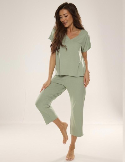 Пижама с брюками De Lafense 694 FREYA II оливковый, Цвет: оливковый, Размеры: 2XL, изображение 2