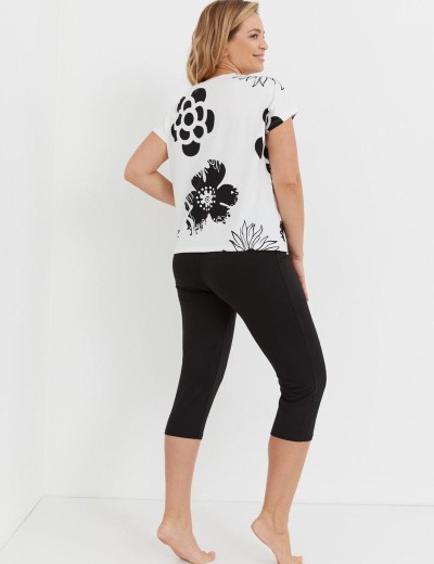 Пижама с бриджами De Lafense 743 ELLE, Цвет: экрю/черный, Размеры: M, изображение 3