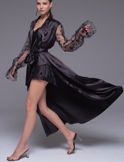 Длинный шелковый халат Mia-Amore ANDROMEDA 4309 черный, Цвет: черный, Размеры: L/XL, изображение 4