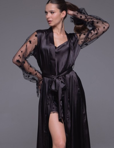 Длинный шелковый халат Mia-Amore ANDROMEDA 4309 черный, Цвет: черный, Размеры: L/XL, изображение 3