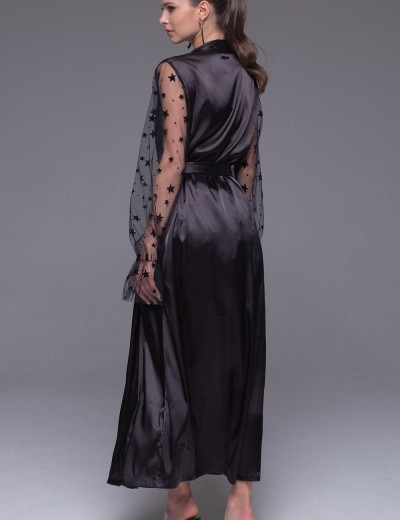 Длинный шелковый халат Mia-Amore ANDROMEDA 4309 черный, Цвет: черный, Размеры: L/XL, изображение 2