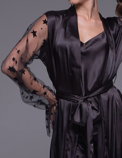 Длинный шелковый халат Mia-Amore ANDROMEDA 4309 черный, Цвет: черный, Размеры: L/XL, изображение 5