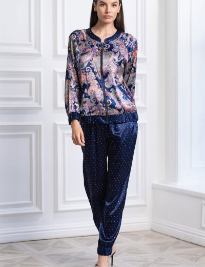 Шелковый домашний костюм Mia-Amore ETRO 3524, Цвет: темно-синий, Размеры: XS, изображение 3