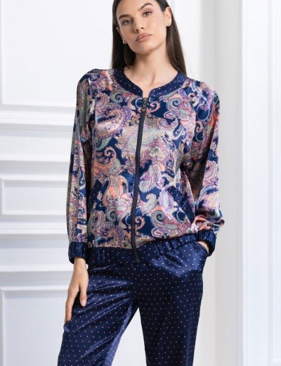 Шелковый домашний костюм Mia-Amore ETRO 3524, Цвет: темно-синий, Размеры: XS, изображение 4