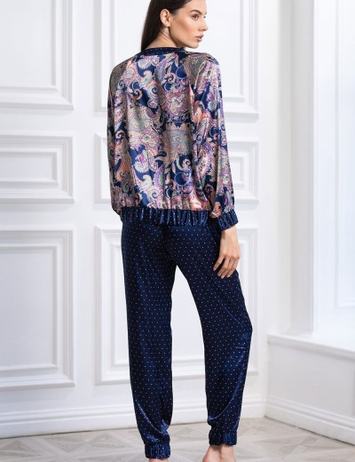 Шелковый домашний костюм Mia-Amore ETRO 3524, Цвет: темно-синий, Размеры: XS, изображение 2