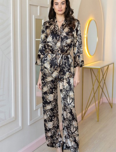 Шелковая пижама со штанами Mia-Amore YASMINA 3665, Цвет: черный, Размеры: 3XL, изображение 4