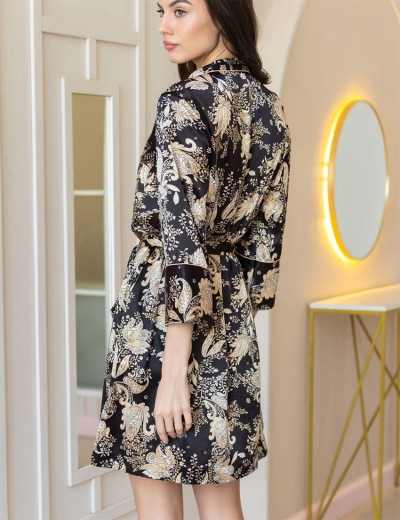 Шёлковая рубашка халат Mia-Amore YASMINA 3987, Цвет: черный, Размеры: 4XL, изображение 2