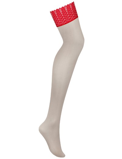 Чулки с кружевной коронкой Obsessive INGRIDIA STOCKING, Цвет: телесный/красный, Размеры: M/L, изображение 4