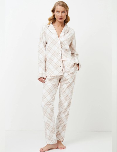 Фланелевая пижама с брюками Aruelle CAMILLE, Цвет: светло-бежевый/молоч, Размеры: XS, изображение 2