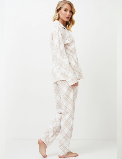 Фланелевая пижама с брюками Aruelle CAMILLE, Цвет: светло-бежевый/молоч, Размеры: XS, изображение 3