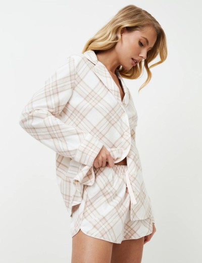 Фланелевая пижама с шортами Aruelle CAMILLE, Цвет: светло-бежевый/молоч, Размеры: S, изображение 3