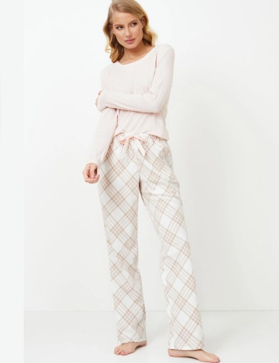 Женская пижама с фланелевыми брюками Aruelle CLAUDIA, Цвет: светло-бежевый/молоч, Размеры: 2XL, изображение 2