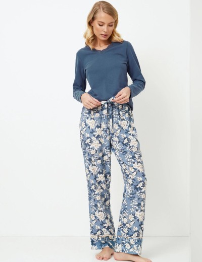 Пижама женская со штанами Aruelle FLEUR, Цвет: серо-голубой, Размеры: XS, изображение 2