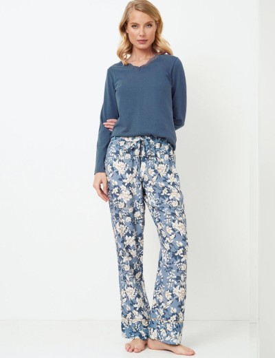 Пижама женская со штанами Aruelle FLEUR, Цвет: серо-голубой, Размеры: XS, изображение 4