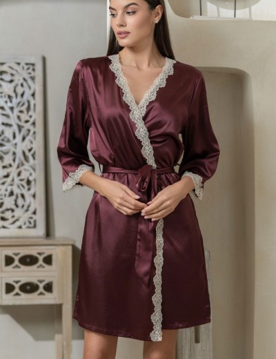 Атласный халат-кимоно Mia-Mella JULIA 8733 винный, Цвет: винный, Размеры: 2XL/3XL, изображение 5