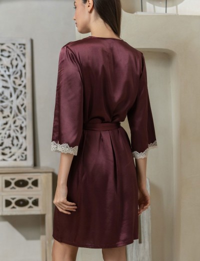 Атласный халат-кимоно Mia-Mella JULIA 8733 винный, Цвет: винный, Размеры: 2XL/3XL, изображение 2
