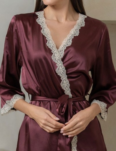 Атласный халат-кимоно Mia-Mella JULIA 8733 винный, Цвет: винный, Размеры: 2XL/3XL, изображение 4