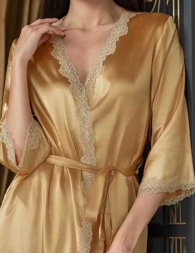 Атласный халат-кимоно Mia-Mella JULIA 8733 золотой, Цвет: золотой, Размеры: 2XL/3XL, изображение 4