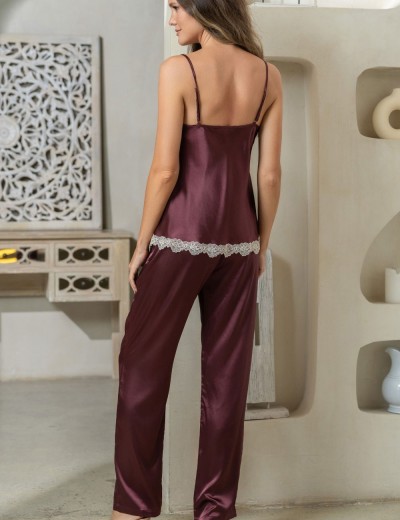 Атласная пижама тройка Mia-Mella JULIA 8735 винный, Цвет: винный, Размеры: S, изображение 3