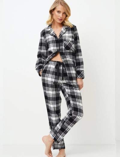 Фланелевая пижама со штанами Aruelle JOAN, Цвет: черный/белый, Размеры: 2XL, изображение 2