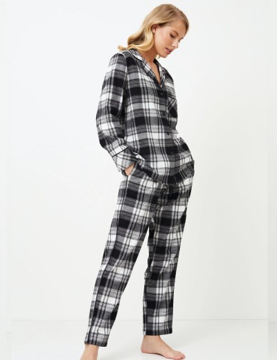 Фланелевая пижама со штанами Aruelle JOAN, Цвет: черный/белый, Размеры: 2XL, изображение 3