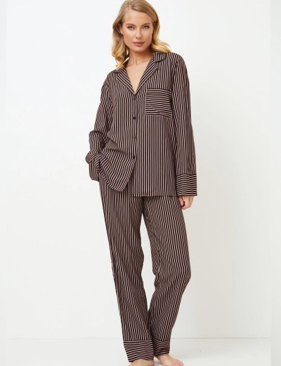 Полосатая пижама с брюками Aruelle MARGOT, Цвет: шоколад/розовый, Размеры: 2XL, изображение 2