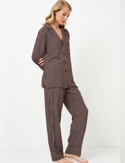 Полосатая пижама с брюками Aruelle MARGOT, Цвет: шоколад/розовый, Размеры: 2XL, изображение 4