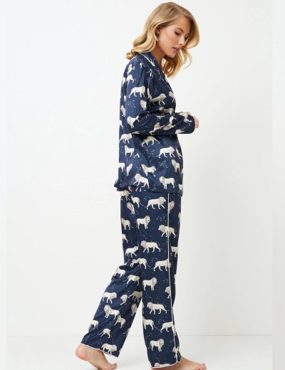 Атласная пижама с брюками Aruelle NALA, Цвет: темно-синий/серый, Размеры: 2XL, изображение 3