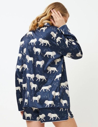 Атласная пижама с шортами Aruelle NALA, Цвет: темно-синий/серый, Размеры: XL, изображение 2