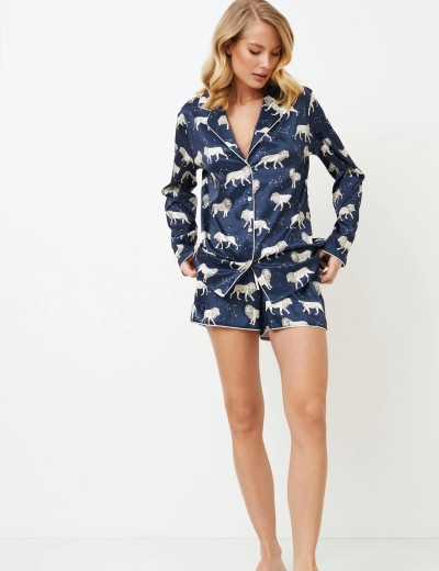 Атласная пижама с шортами Aruelle NALA, Цвет: темно-синий/серый, Размеры: XL, изображение 3
