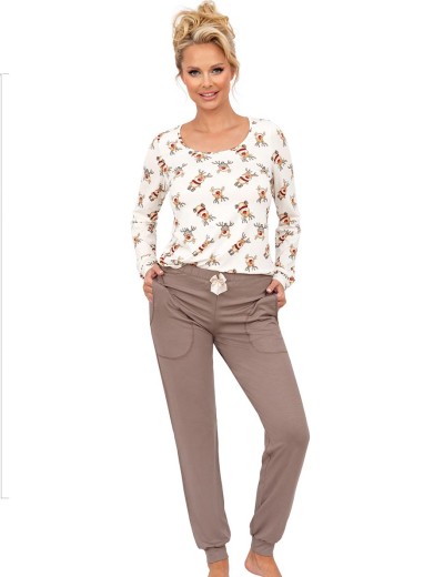 Пижама женская из хлопка Donna RENI long pyjamas BEIGE, Цвет: бежевый, Размеры: S, изображение 2