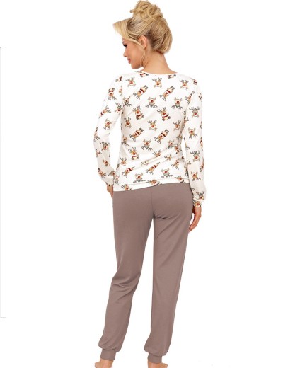 Пижама женская из хлопка Donna RENI long pyjamas BEIGE, Цвет: бежевый, Размеры: S, изображение 3