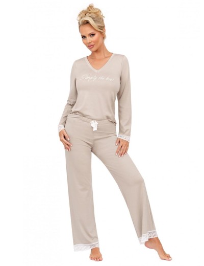 Вискозная пижама с брюками Donna SIMPLY long pyjamas BEIGE, Цвет: бежевый, Размеры: S, изображение 2