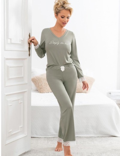 Вискозная пижама с брюками Donna SIMPLY long pyjamas OLIVE, Цвет: оливковый, Размеры: S, изображение 2