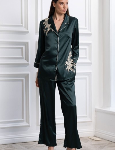 Пижама шёлковая Mia-Amore FELLINI 3915 малахит, Цвет: малахит, Размеры: S, изображение 3